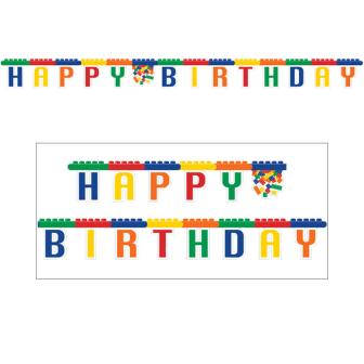 Buchstaben-Girlande "Bunte Bausteine" Happy Birthday 2,3 m