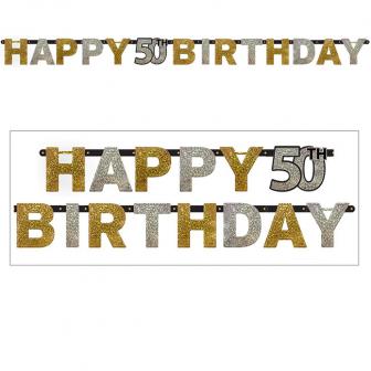 Buchstaben-Girlande "Glamouröse 50" Happy Birthday 2,1 m