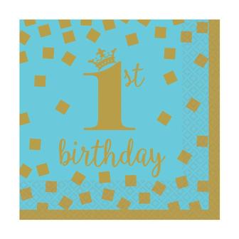 Cocktail-Servietten "Happy first Birthday" for Boys 16er Pack