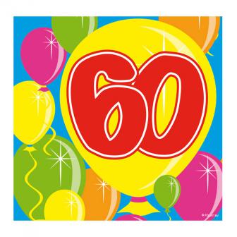 Cocktailservietten "Happy Birthday Bunte Ballons" 60. Geburtstag 20er Pack