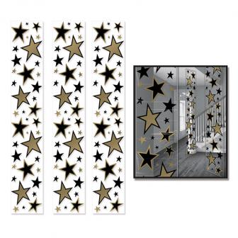 Deckenhänger aus Folie "Sternenhimmel" 3er Pack-gold-schwarz