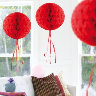Deckenhänger "Ball aus Wabenpapier" 30 cm-rot