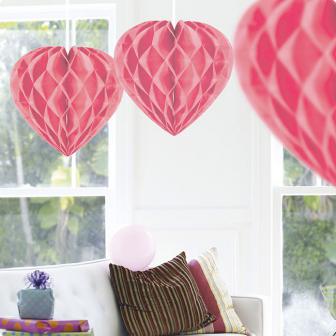 Deckenhänger "Herz aus Wabenpapier" 30 cm-rosa
