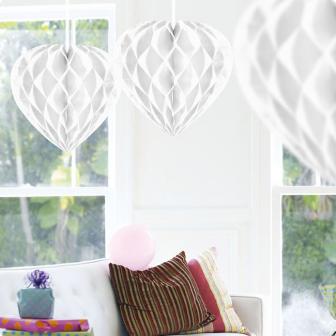 Deckenhänger "Herz aus Wabenpapier" 30 cm-weiß