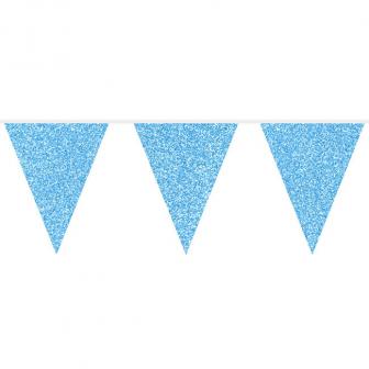 Einfarbige Wimpel-Girlande "Glitzer" 6 m-blau