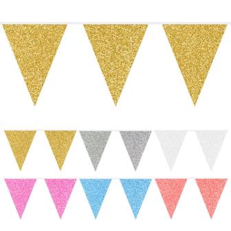 Einfarbige Wimpel-Girlande "Glitzer" 6 m