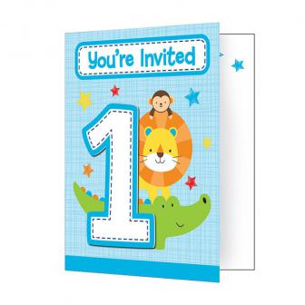 Einladungskarten "Dschungel Boys 1. Geburtstag" mit Umschlägen 8er Pack