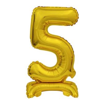 Folienballon mit Standfuß Zahl in Gold 38 cm-5