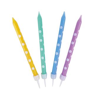 Geburtstags-Kerzen "Farbenfroher Punkte-Spaß" mit Halterung 12er Pack-grün