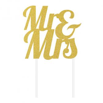 Glimmer-Kuchendeko "Mr & Mrs"-gold