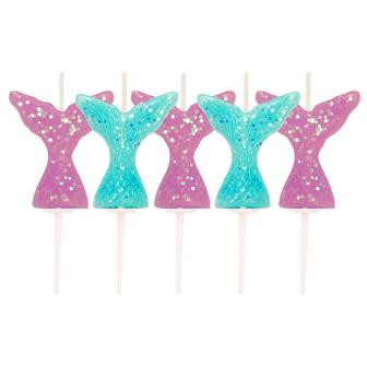 Glitzernde Geburtstags-Kerzen "Meerjungfrau" 5er Pack