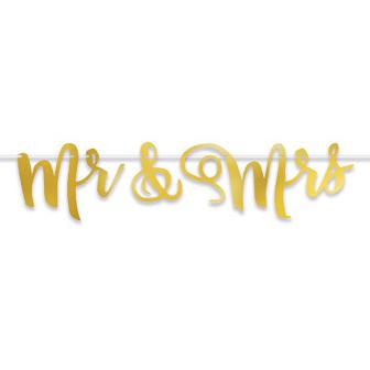 Goldene Buchstaben-Girlande "Mr & Mrs" 3,66 m