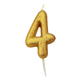 Goldene Zahlenkerze "Glitzer" 9 cm-4