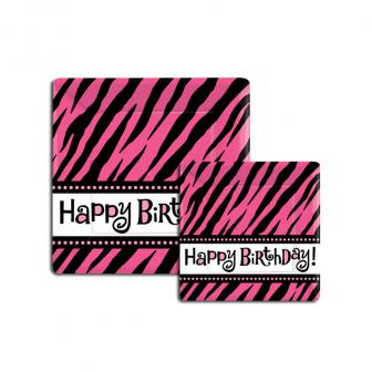 Happy Birthday-Pappteller "Pinker Tiger" 8er Pack