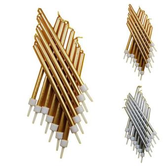 Kleine Kerzen "Metallic" mit Halter 12er Pack