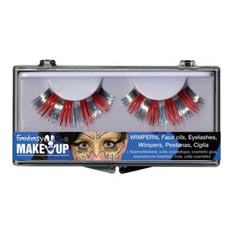 Künstliche Wimpern "Rot-Silber Metallic" 3-tlg. 