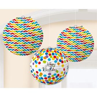 Lampions "Farbenfroher Geburtstag" 3-tlg. 