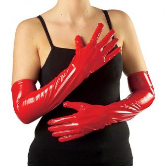 Lange Handschuhe "Lack-Optik" 56 cm-rot