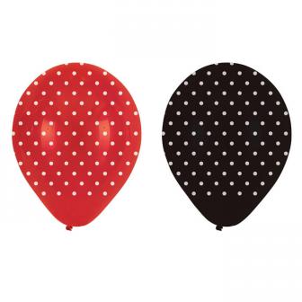 Luftballons rot und schwarz gepunktet 6er Pack