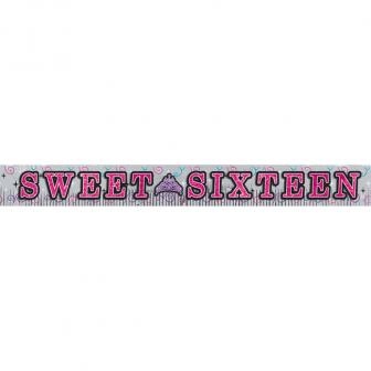 Metallic Flatter-Banner "Sweet 16 Party" 3 m