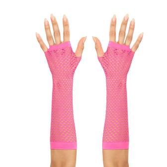 Neonpinke Netzhandschuhe-lang