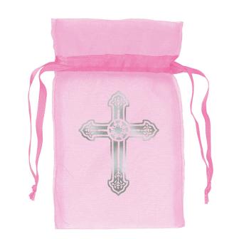 Organza-Säckchen "Kreuz" 12er Pack-rosa