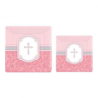 Pappteller "Kreuz" rosa 8er Pack