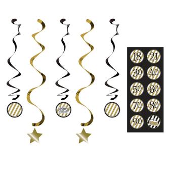 Personalisierbare Wirbel-Deckenhänger "Black & Gold" 5-tlg.