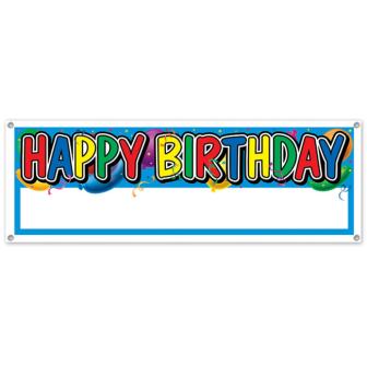 Personalisierbares Banner "Happy Birthday mit Luftballons" 152 cm