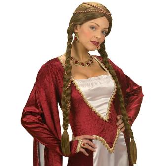Perücke mit Flechtzopf "Renaissance" -braun