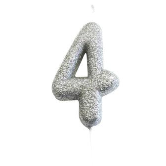 Silberne Zahlenkerze "Glitzer" 7 cm-4