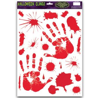 Statisch haftende Aufkleber "Blutige Handabdrücke" 23-tlg.