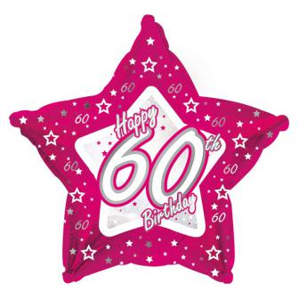 Sternförmiger Folien-Ballon Happy Birthday "Pretty Pink 60" 45 cm