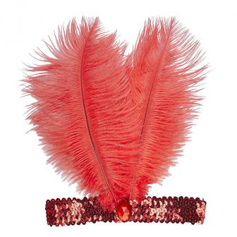 Stirnband mit Federn und Diamant "20er Jahre Lady"-rot