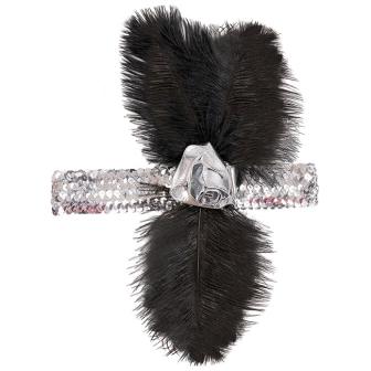 Stirnband mit Federn und Pailletten "Charleston Lady"-silber-schwarz
