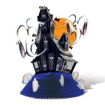 Tischdeko "Gruseliges Geisterhaus" mit Wabenpapier 36 cm