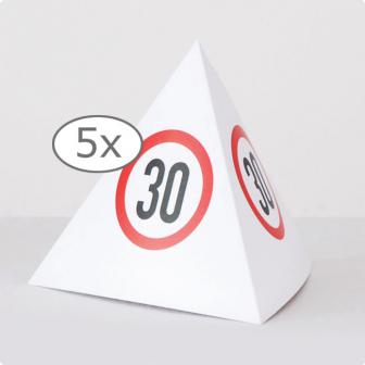 Tischdeko Verkehrsschild-Pyramide 30. Geburtstag 13,5 cm 5er Pack