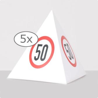 Tischdeko Verkehrsschild-Pyramide 50. Geburtstag 13,5 cm 5er Pack