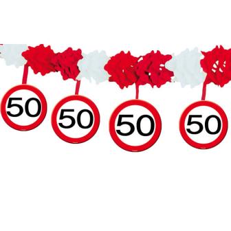 Wabenpapier-Girlande Verkehrsschild 50. Geburtstag 4 m