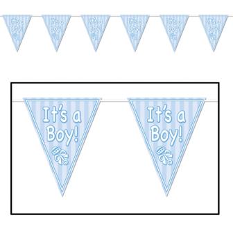 Wimpel-Girlande "It's a boy" 3,7 m-hellblau - boy