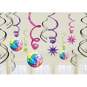 Wirbel-Deckenhänger "Buntes Disco Fever" 61 cm 12-tlg