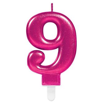 Zahlenkerze "Pink Metallic" 8 cm-9