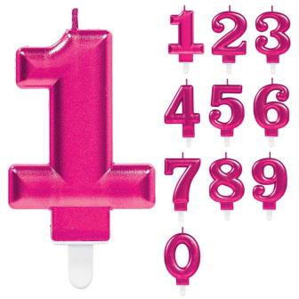 Zahlenkerze "Pink Metallic" 8 cm