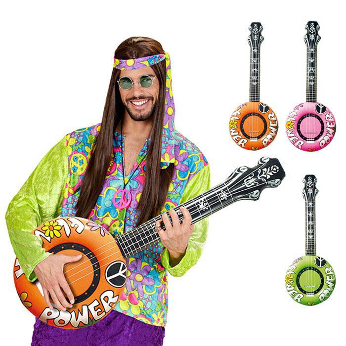 Banjo aufblasbar 100 cm Gitarre für Hippie Kostüm Flower Power 