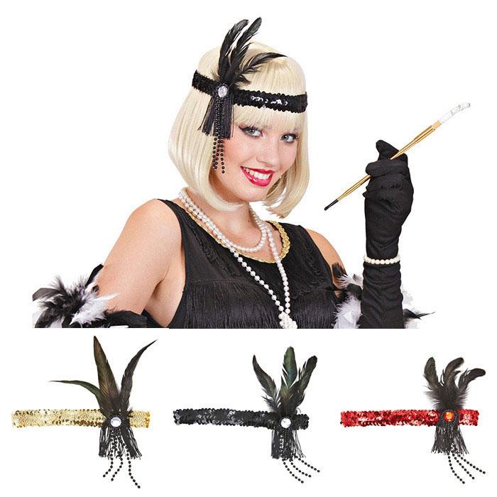 Charleston Stirnband Für Erwachsene – Silber-schwarzes Feder-Haarband Im Vintage-Stil