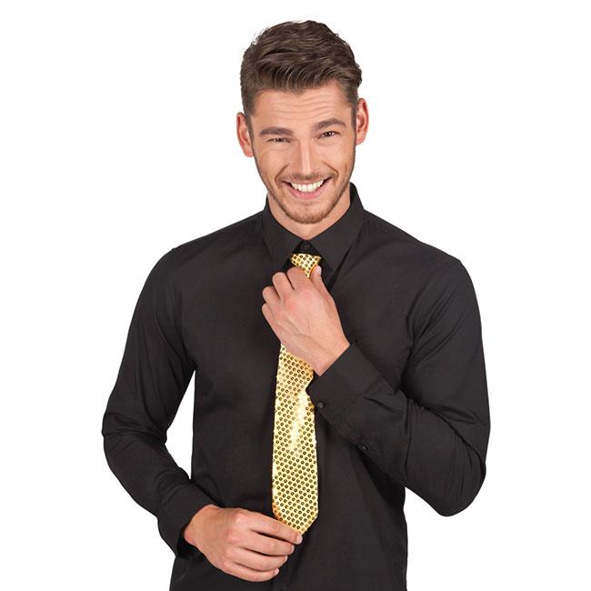 PARTY DISCOUNT Pailletten-Krawatte Gold – Für Disco & Partys, 100% Polyester