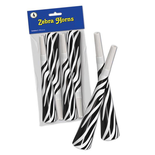 Party-Tröten Zebra-Look 4er Pack günstig kaufen bei PartyDeko.de