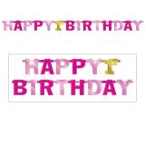 Buchstaben-Girlande "Happy first Birthday" 2,13 m-rosa