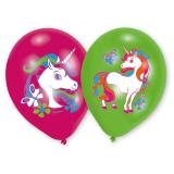 Bunt bedruckte Luftballons "Kleines Einhorn" 6er Pack