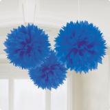 Deckenhänger "Einfarbige Blüte aus Papier" 3er Pack-blau